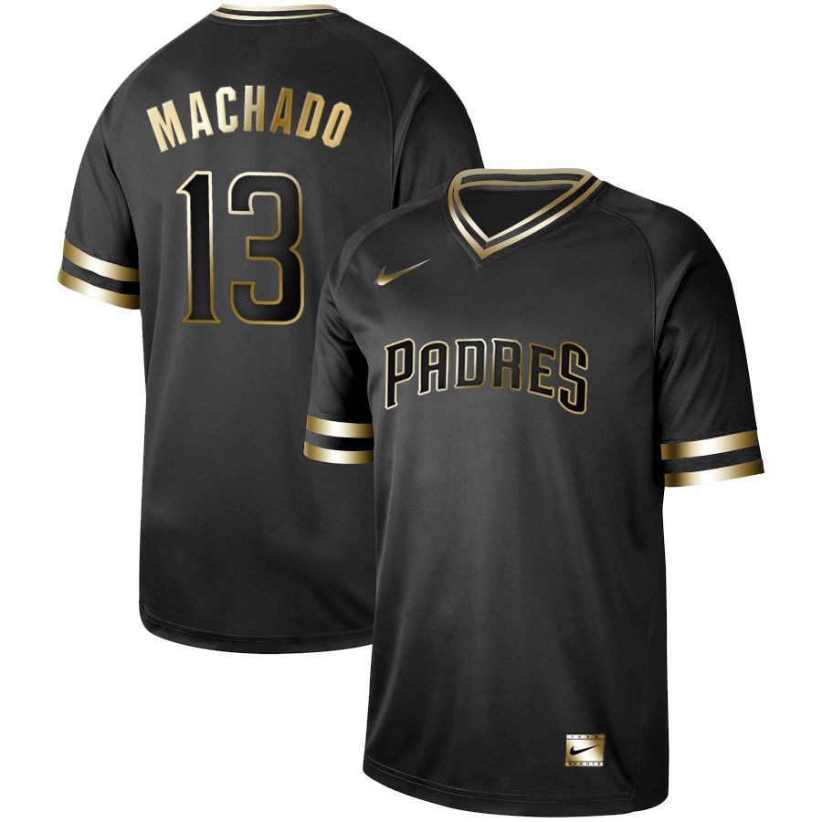 Men San Diego Padres #13 Machado Nike Black Gold MLB Jerseys